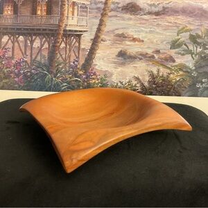 Lovely Handmade Artist Signed Curved Wooden Square Bowl Myrtle Mid Century